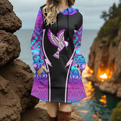 HD000800 Native American Women Longline Hoodie Dress