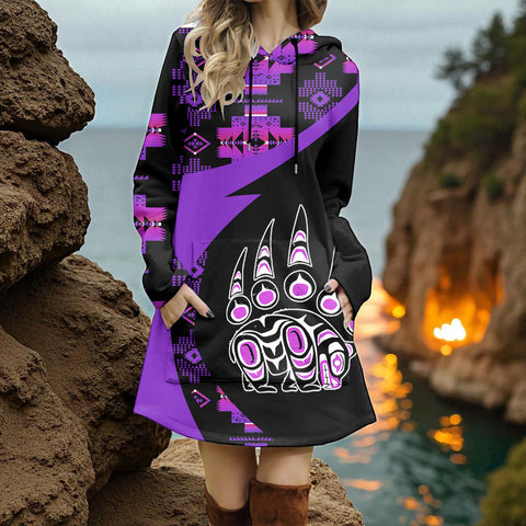 HD0011371 Native American Women Longline Hoodie Dress