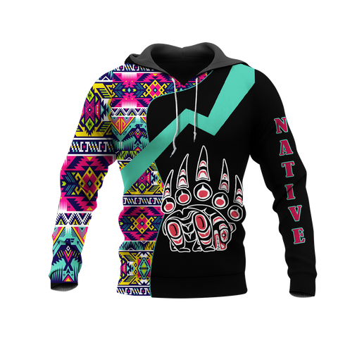 HD0012681 Tribal Bear Pattern Native American Pride 3D Hoodie
