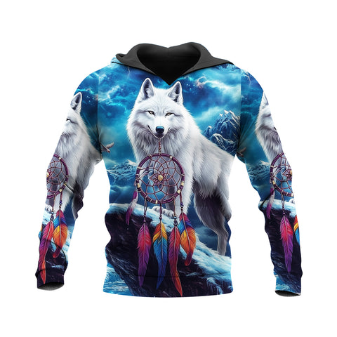 HW250409 Wolf Dreamcatcher Native American Pride 3D Hoodie