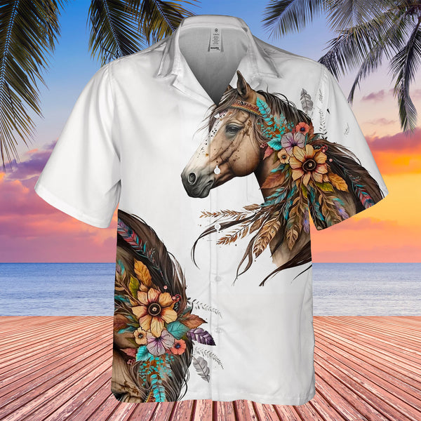 HW250429M18 Horse Feather Native American Hawaiian Shirt 3D  Powwow Store