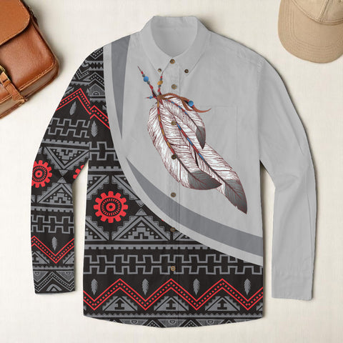 POLO0012 Native American Men Casual Lapel Long Sleeve Shirt