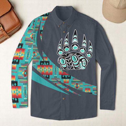 POLO0036 Native American Men Casual Lapel Long Sleeve Shirt