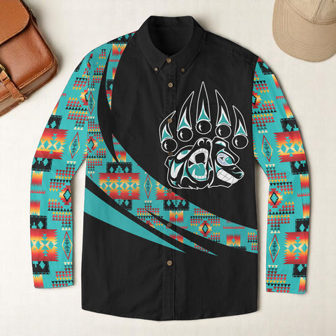 POLO0046 Native American Men Casual Lapel Long Sleeve Shirt