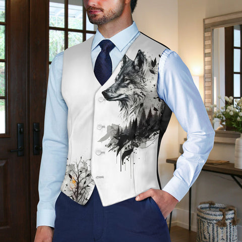 POLO0053 Wolf Native American Suit Vest Jacket Print One Side Front