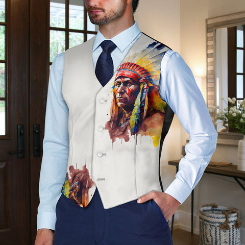 POLO0066 Chief Native American Suit Vest Jacket Print One Side Front