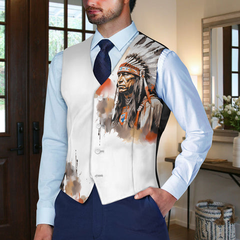 POLO0074 Chief Native American Suit Vest Jacket Print One Side Front