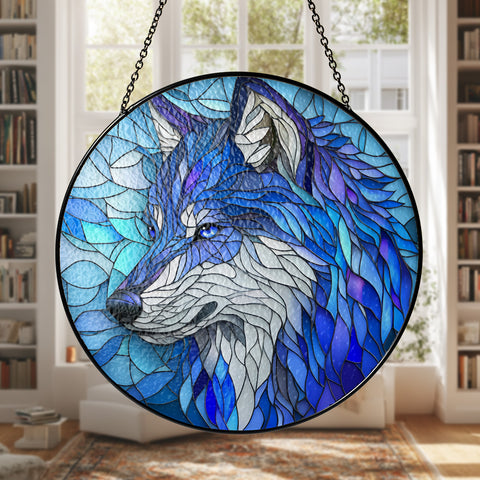 SC250404M20 Wolf Native American Stained Glass Suncatcher