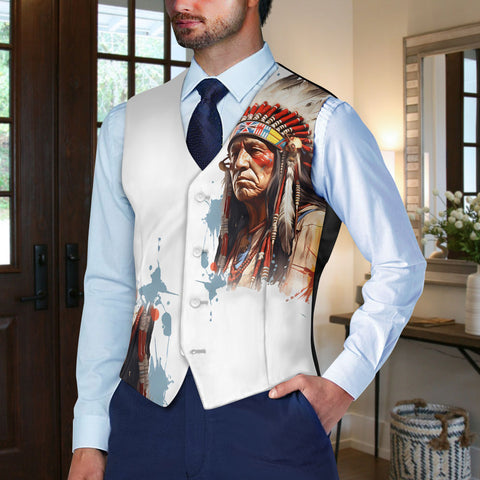 VJ-POLO0060 Native American Suit Vest Jacket Print One Side Front