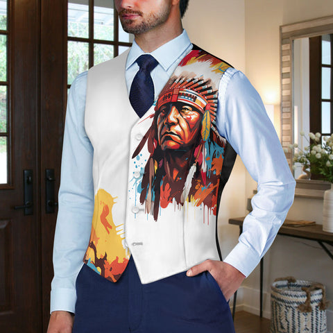 VJ-POLO0073 Native American Suit Vest Jacket Print One Side Front