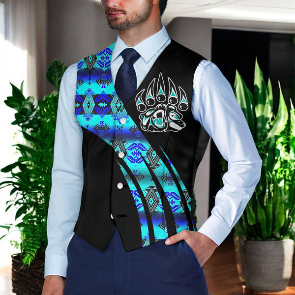 VJ250916M10 Bear Native American Suit Vest Jacket Print One Side