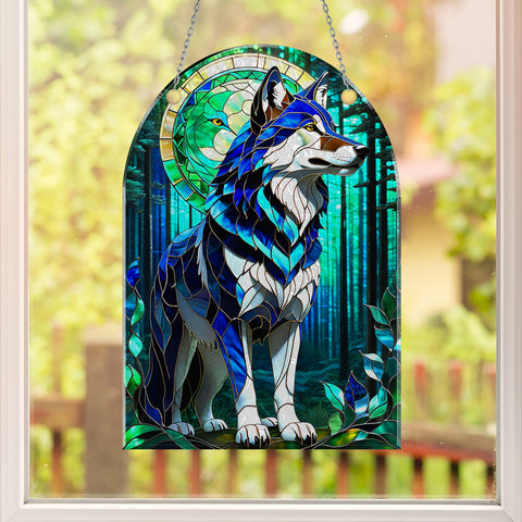 Blue Wolf Native American Custom Shape Water Ripple Acrylic Hanging Ornament