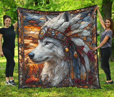 GB-NAT00905 Wolf Pattern Native American Premium Quilt
