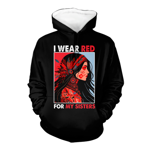 Powwow StoreHD000630 I Wear Red For My Sisters Native American Stop MMIW Red Hand No More Stolen Sisters  2D Hoodie