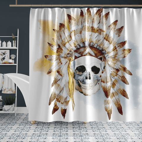 Powwow Store gb nat00366 skull chief headdress feathers shower curtain