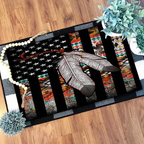 Powwow Store gb nat00108 flag feather native doormat