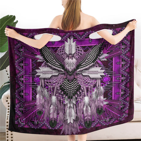 Powwow StoreBR0013  Pattern Mandala Purple Thunderbird Wearable Bathrobe Bath Wrap Towel