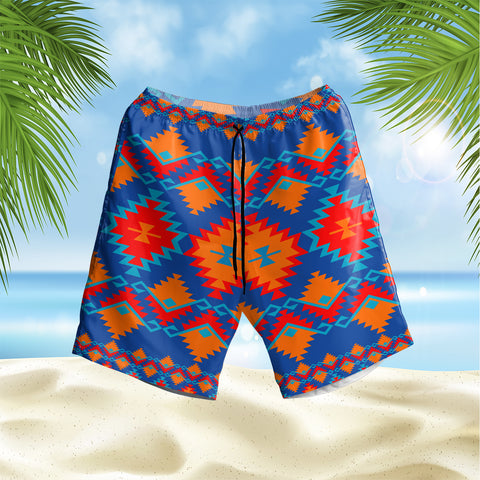 Powwow StoreGBNAT00520  Red & Yellow Geometric  Leatherette Hawaiian Shorts