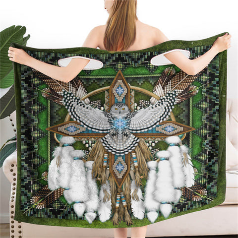 Powwow StoreBR0014  Mandala Green Thunderbird Wearable Bathrobe Bath Wrap Towel