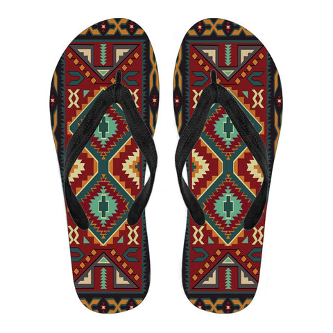 Native Red Yellow Pattern Native American Flip Flops - Powwow Store