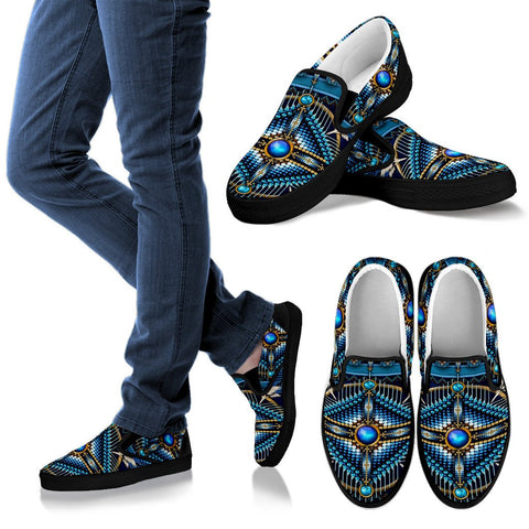Naumaddic Arts Blue Native American Slip Ons - Powwow Store