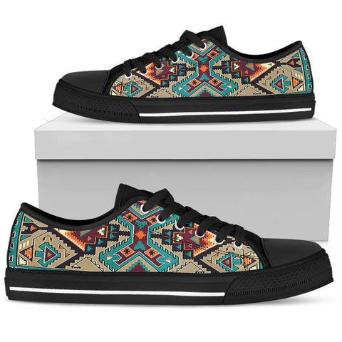 Blue Tribal Pattern Native American Design Women's Low Top Canvas Shoe - ProudThunderbird