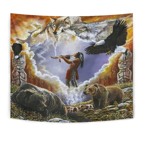 Powwow Store gb nat0006 calling the totem native american tapestry