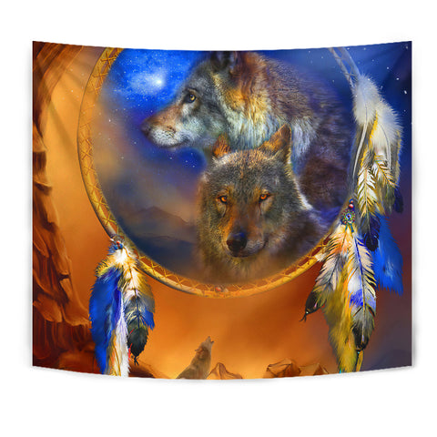 Powwow Store gb nat00179 wolf dreamcatcher native american tapestry