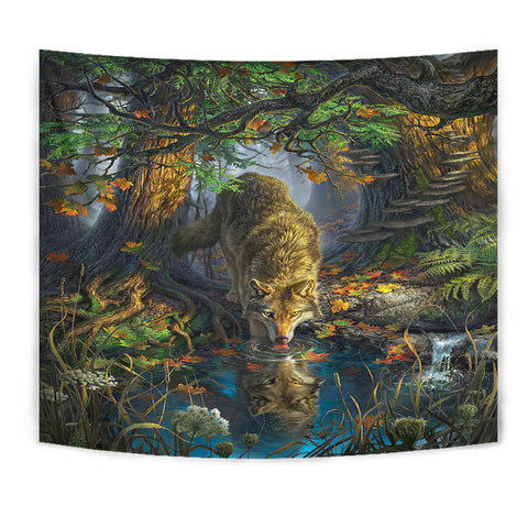Powwow Store gb nat00182 wolf by the river native tapestry