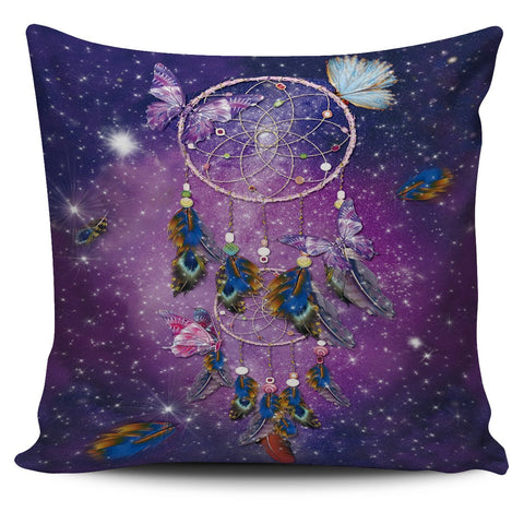 Purple Butterfly Galaxy Dreamcatcher Native American Pillow Covers - Powwow Store