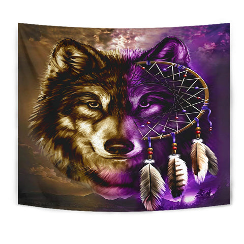 Powwow Store gb nat0005 tape01 dreamcatcher purple wolf native american tapestry