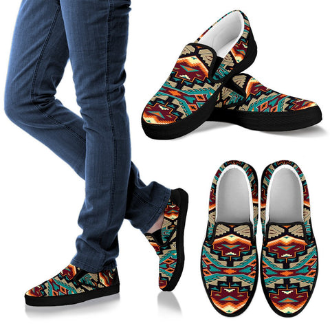 Blue Tribe Symbol Pattern Native American Design Slip Ons - ProudThunderbird
