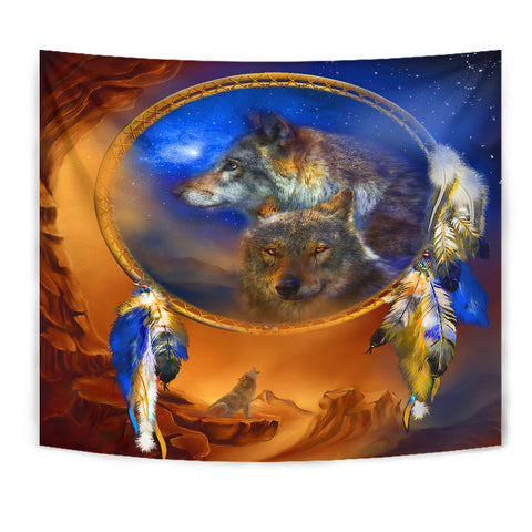 Powwow Store gb nat00179 wolf dreamcatcher native tapestry