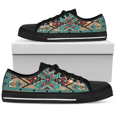 Blue Tribal Pattern Native American Design Men's Low Top Canvas Shoe - ProudThunderbird