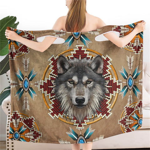 Powwow StoreBR0015  Mandala And Wolf Wearable Bathrobe Bath Wrap Towel