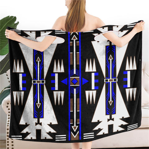 Powwow StoreGBNAT00489 Blue Culture Wearable Bathrobe Bath Wrap Towel