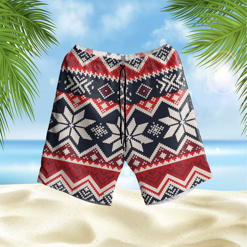Powwow StoreGBNAT00527 Navy Red Pattern Native Hawaiian Shorts
