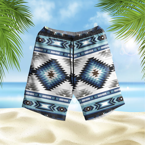 Powwow StoreGBNAT00528 Blue Colors Pattern Hawaiian Shorts