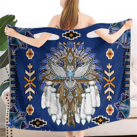 Powwow StoreBR0016  Pattern Blue Wearable Bathrobe Bath Wrap Towel