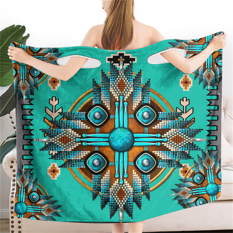 Powwow StoreBR0017  Turquoise Tribe Wearable Bathrobe Bath Wrap Towel