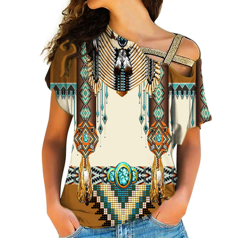 Powwow Store gb nat00059 brown pattern breastplate native american cross shoulder shirt