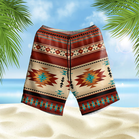 Powwow StoreGBNAT0055902 Red Pattern Hawaiian Shorts