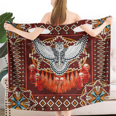 Powwow StoreBR0024  Red Mandala Thunderbird Wearable Bathrobe Bath Wrap Towel