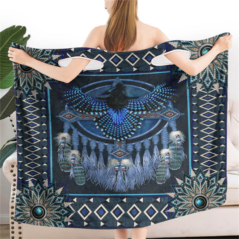 Powwow StoreBR0026  Blue Mandala Thunderbird Wearable Bathrobe Bath Wrap Towel
