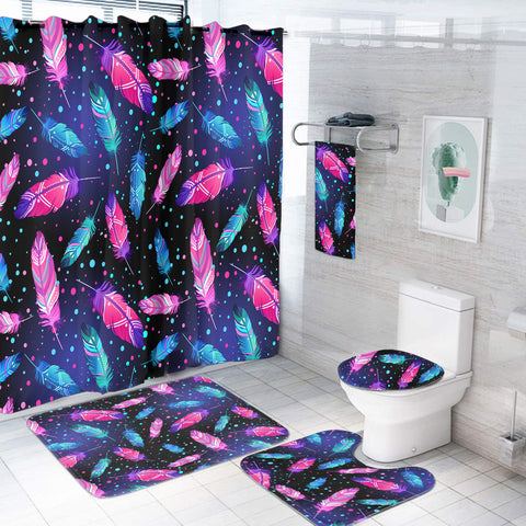 Powwow StoreGBNAT00052 Pink & Blue Feathers Bathroom Set