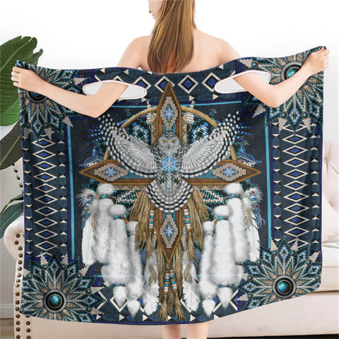 Powwow StoreBR0027  Blue Mandala Thunderbird Wearable Bathrobe Bath Wrap Towel