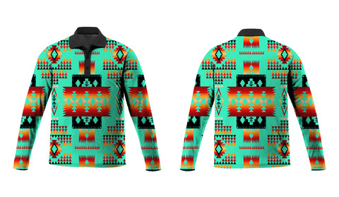 Powwow Store gb nat00046 12 green native tribes pattern native american polo long sleeve