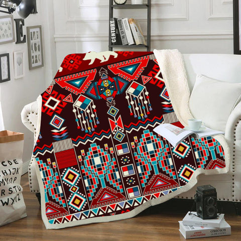Powwow Store gb nat00588 pattern red and bison blanket