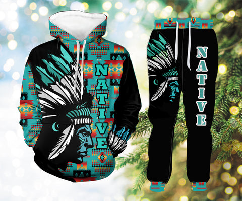 Powwow StoreHLP00120 Pattern Native Hoodie Long Pants 3D Set