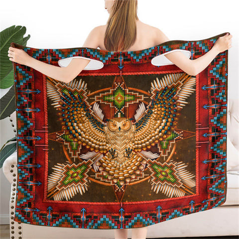 Powwow StoreBR0023  Red Tribe Thunderbird Wearable Bathrobe Bath Wrap Towel
